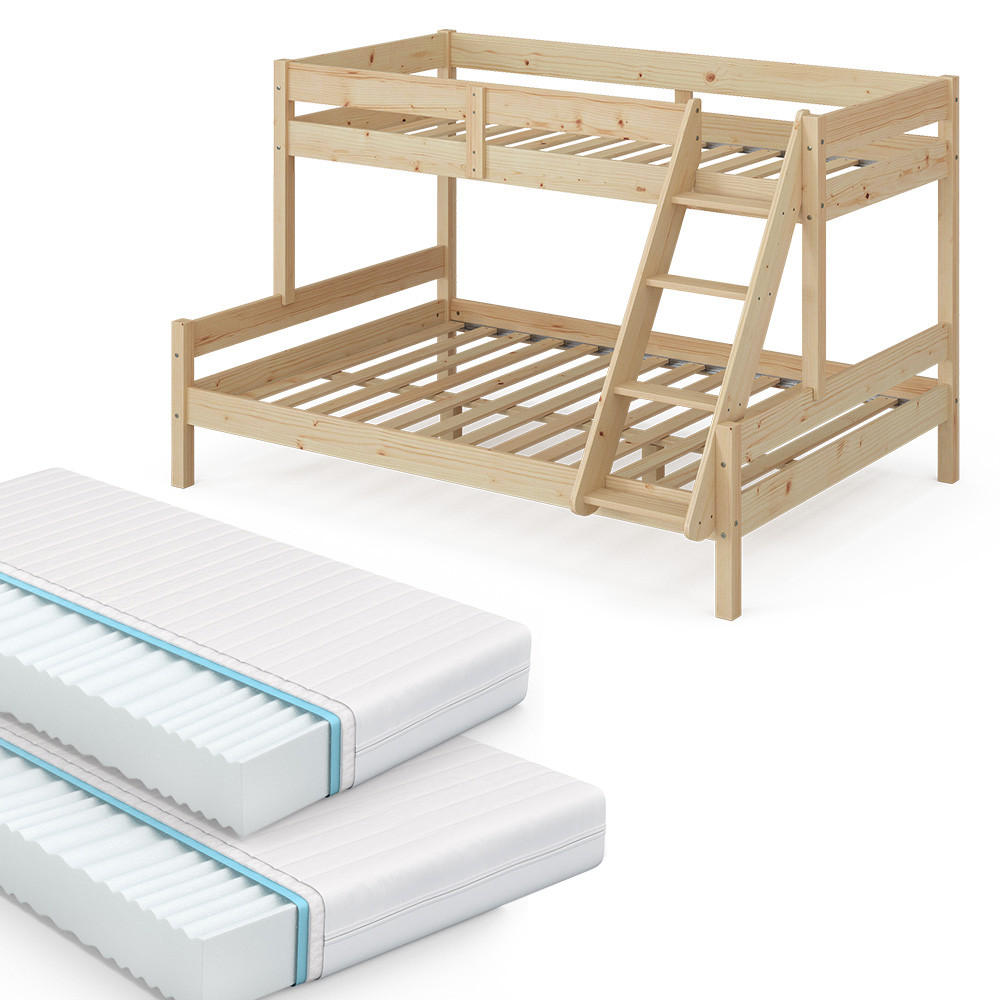 ETAGENBETT Everest Naturholz 140x200/90x200 cm mit 2 Matratzen - Naturfarben, Holz (140/200cm) - VitaliSpa