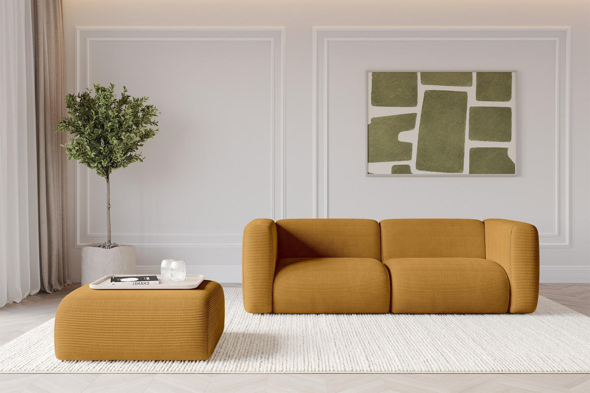 POUF MIRA-PUF 91x89x40 Senfgelb cm Cord Modular Sitzhocker - Currygelb/Schwarz, Holzwerkstoff/Kunststoff (91/40/89cm) - ALTDECOR
