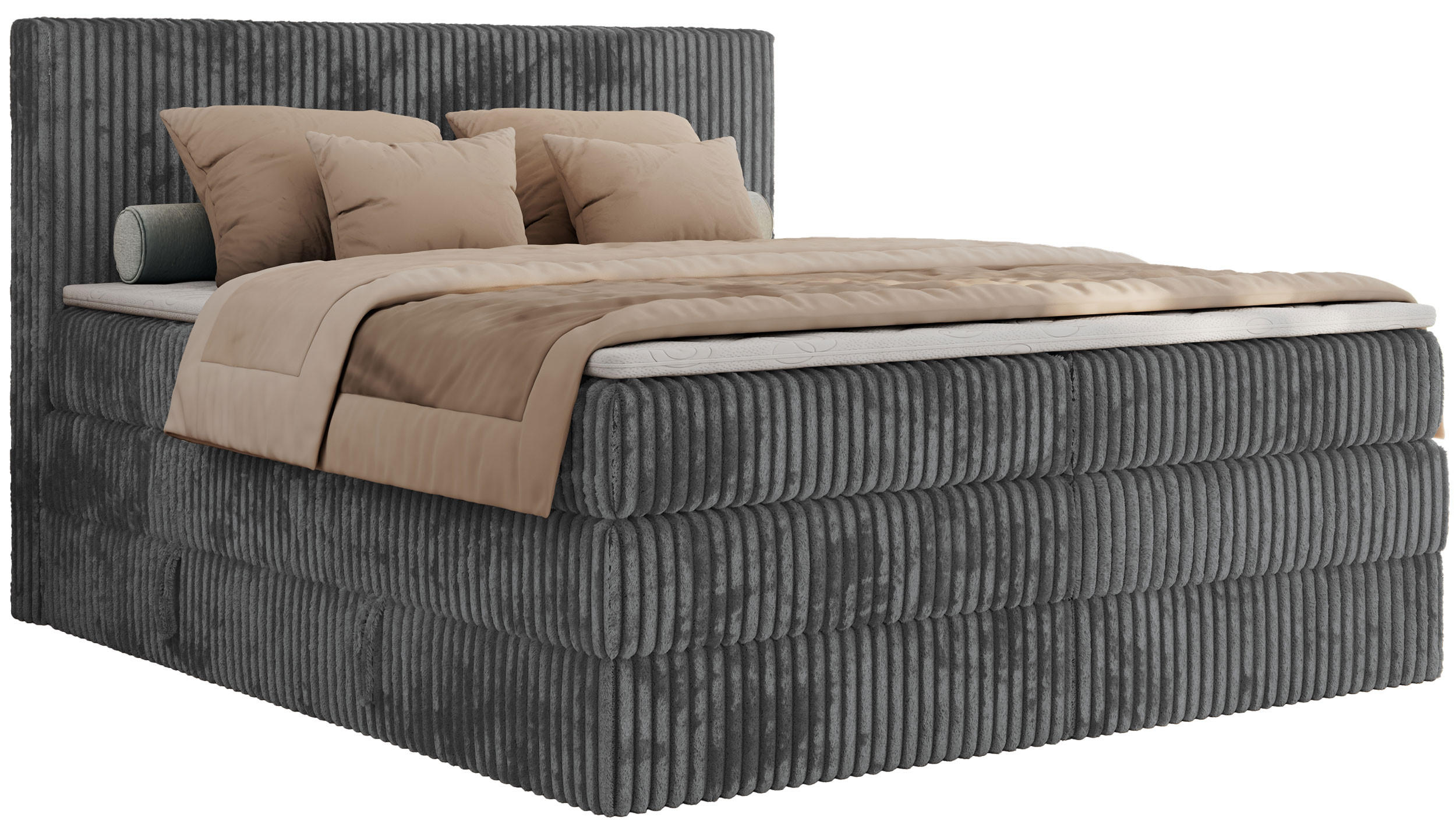 BOXSPRINGBETT TILIANO KING - 200/200 - Grau Cord - H3 - Grau, Holz/Textil (200/200cm) - MKS