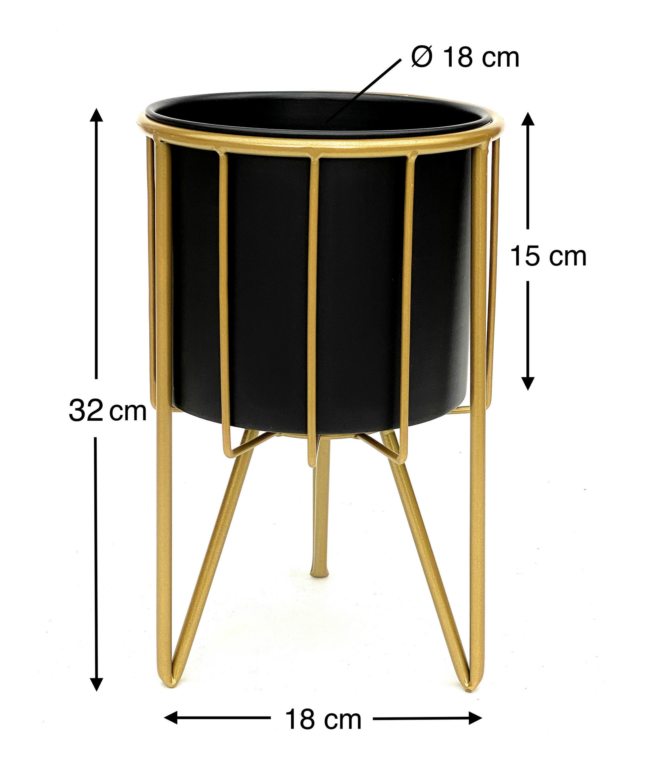 BLUMENHOCKER Rund mit Topf Metall Gold Schwarz 32 cm 96039 S - Goldfarben, Metall (19/32/19cm) - DanDiBo