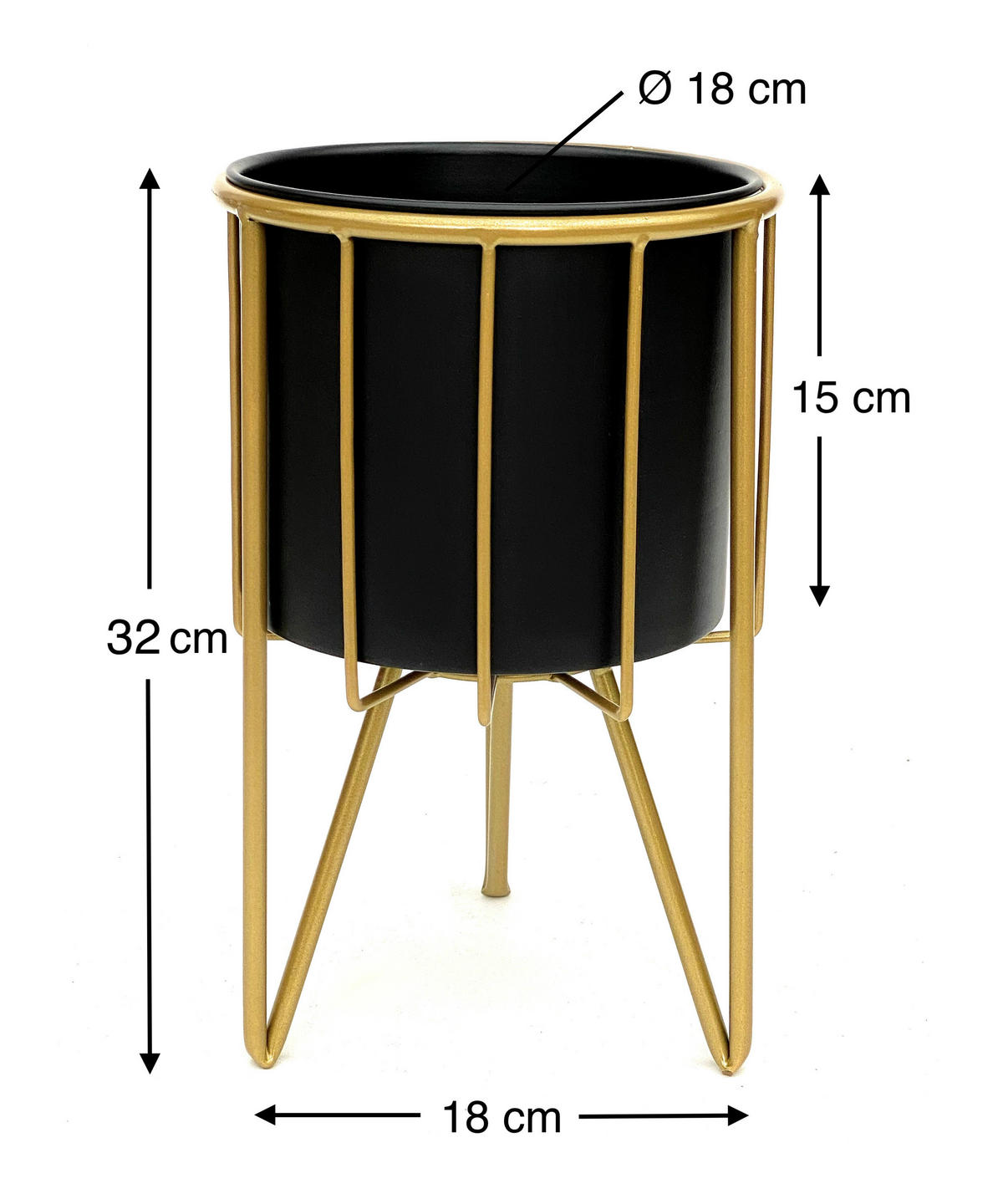 BLUMENHOCKER Rund mit Topf Metall Gold Schwarz 32 cm 96039 S - Goldfarben, Metall (19/32/19cm) - DanDiBo