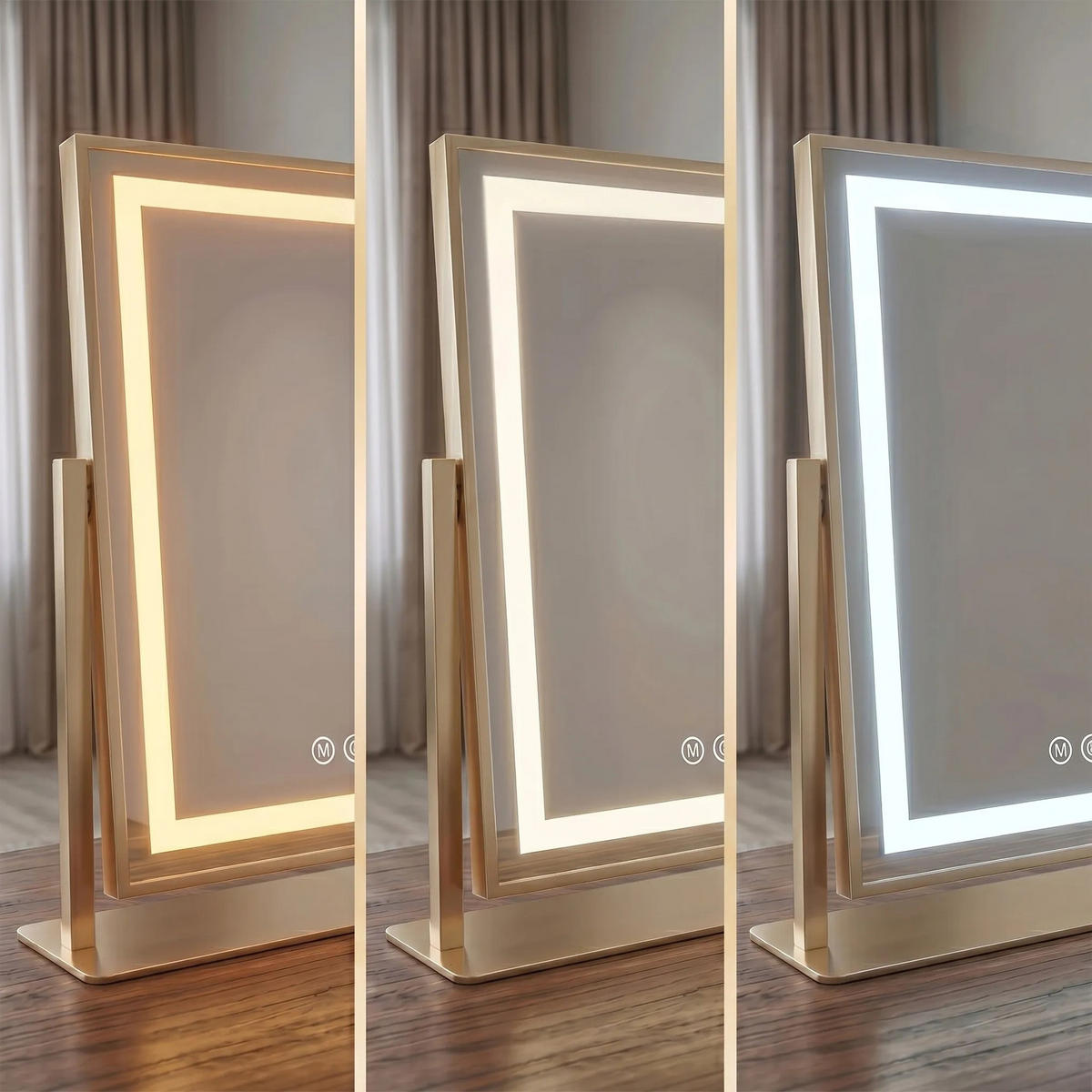 SPIEGEL Rea Led Studio L.gold 58x45 - Goldfarben, Kunststoff (62.5/46/10cm) - REA