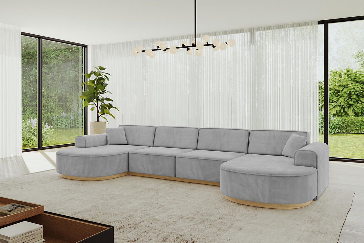 WOHNLANDSCHAFT MARI-U2-v2 - 388x171x83 cm Grau Velours - Grau, Holzwerkstoff/Textil (388/83/171cm) - ALTDECOR