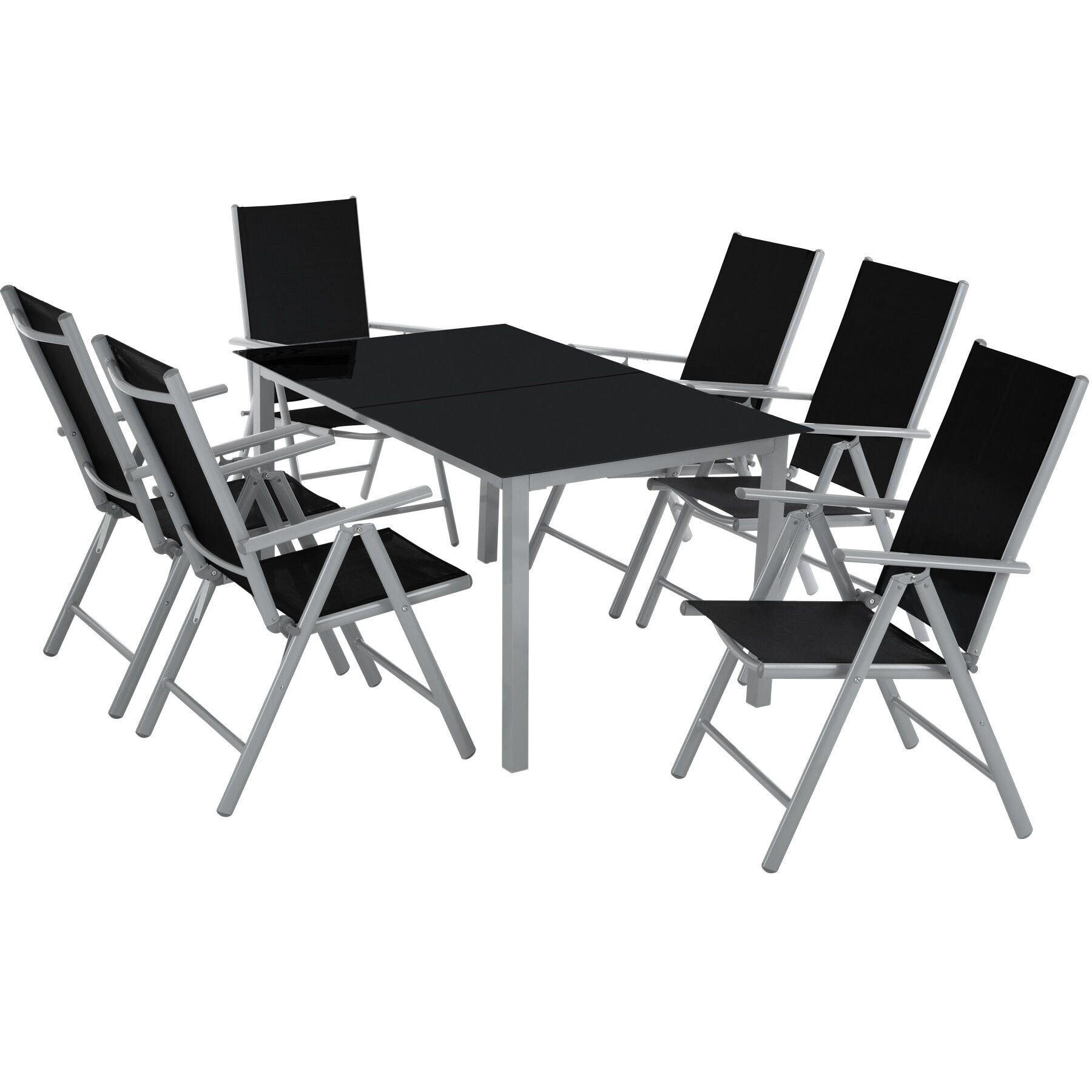 SITZGRUPPE Ercolano,Tisch mit Sicherheitsglasplatten und Ausgleichsschrauben,silber - Silberfarben, Naturmaterialien/Kunststoff - tectake