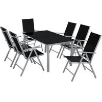 SITZGRUPPE Ercolano,Tisch mit Sicherheitsglasplatten und Ausgleichsschrauben,silber - Silberfarben, Naturmaterialien/Kunststoff - tectake