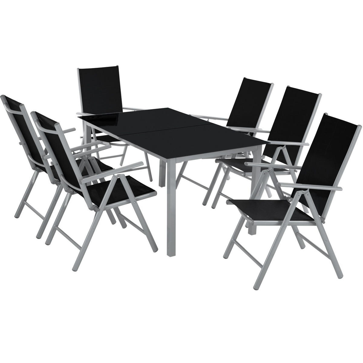 SITZGRUPPE Ercolano,Tisch mit Sicherheitsglasplatten und Ausgleichsschrauben,silber - Silberfarben, Naturmaterialien/Kunststoff - tectake