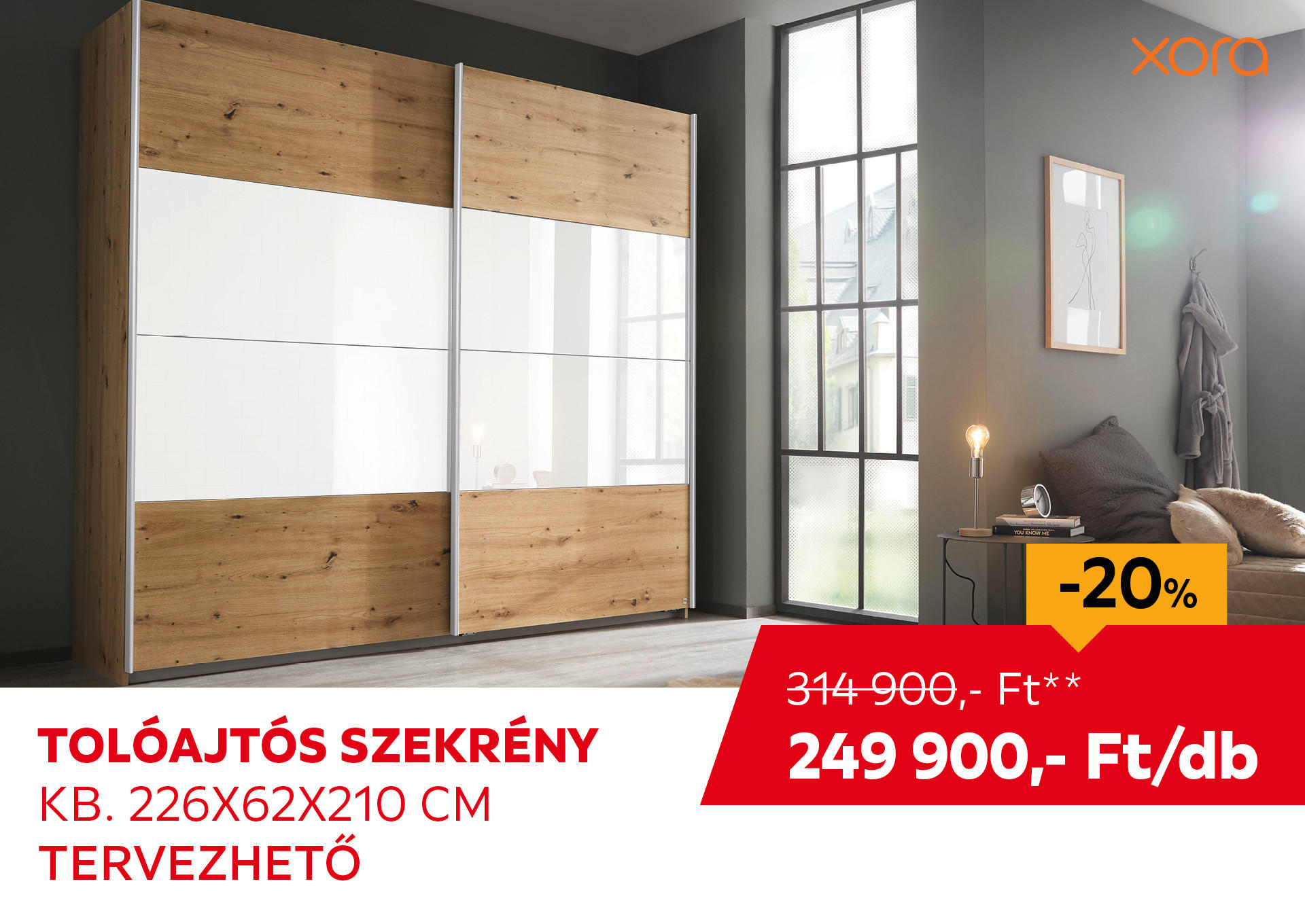 TOLÓJTÓS SZEKRÉNY KB. 226X62X210 CM Kiemelt termék 314900 Ft.- helyett 249900 Ft.-