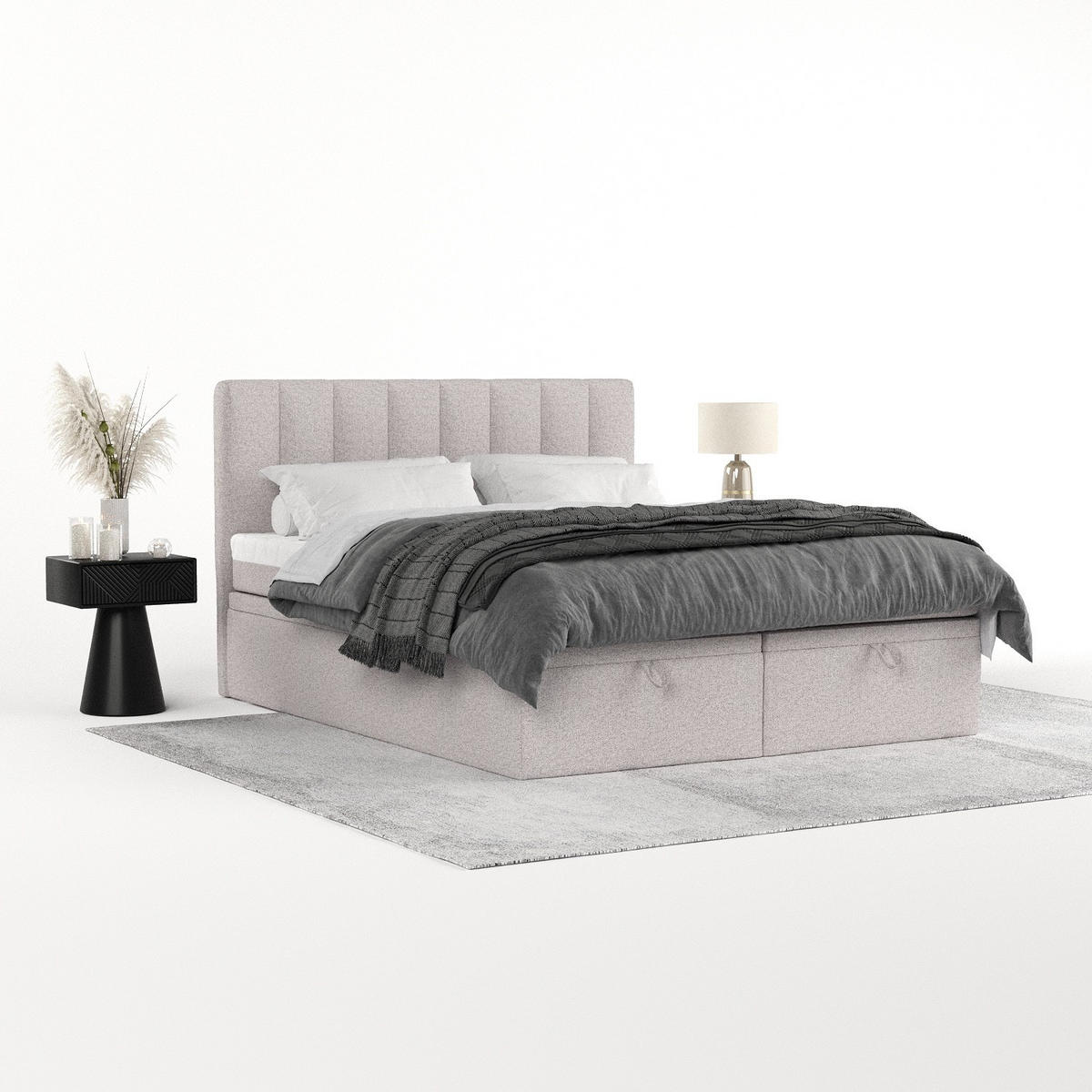 BOXBETT Lume 180/200 cm Beige im Riva Stoff - Beige/Schwarz, Holz/Holzwerkstoff (180/200cm) - AltaBeds