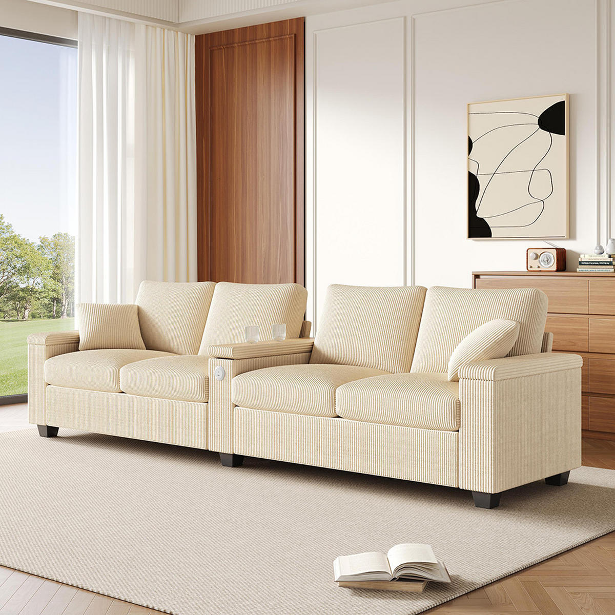 4-SITZER-SOFA mit Ladefunktion in Beige - Beige, Textil (80/82.7/299cm) - KOMHTOM