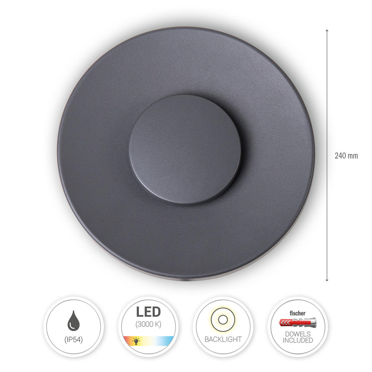 AUSSENLEUCHTE Aurora - Anthrazit, Metall (24/24/4.8cm) - Paco Home