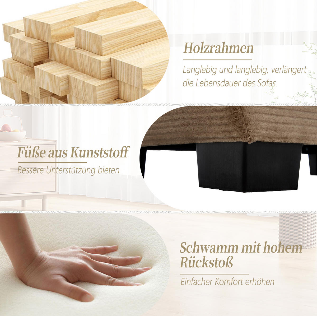 2-SITZER Sofa Samt mit ultratiefem Sitz 224/81/81 cm Sandfarben - Sandfarben, Textil (81/224/81cm) - Redom