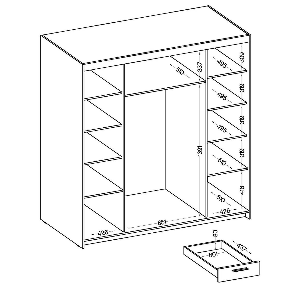 DREHTÜRENSCHRANK ELENORA 176,3/190,5/53cm 4-türig mit Spiegel Sonoma Eiche - Sonoma Eiche, Holzwerkstoff (176.3/190.5/53cm) - MASSENO