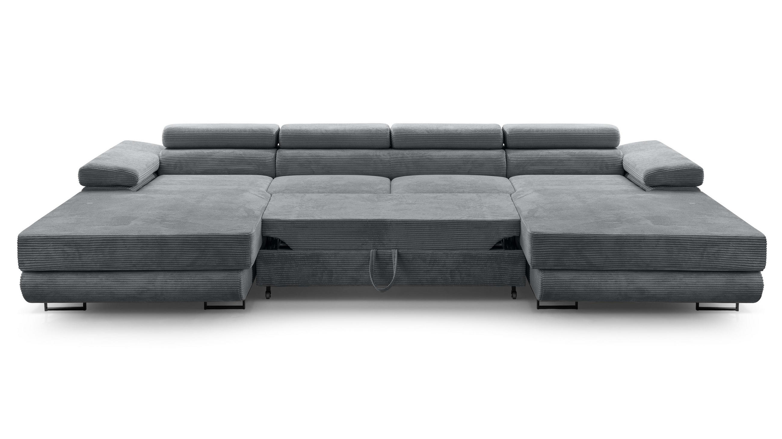 WOHNLANDSCHAFT Arborio Dunkelgrau 352/202/90 cm mit Schlaffunktion - Dunkelgrau/Schwarz, Textil/Metall (352/90/202cm) - AX Living