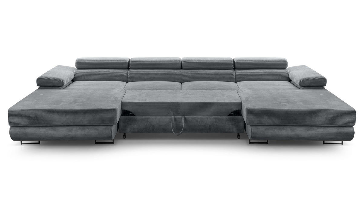 WOHNLANDSCHAFT Arborio Dunkelgrau 352/202/90 cm mit Schlaffunktion - Dunkelgrau/Schwarz, Textil/Metall (352/90/202cm) - AX Living