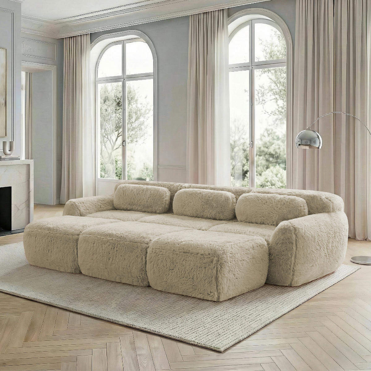 SOFA modular rahmenlos Plüsch Light Khaki - Braun, Kunststoff (179/73/291.1cm) - Meubliv
