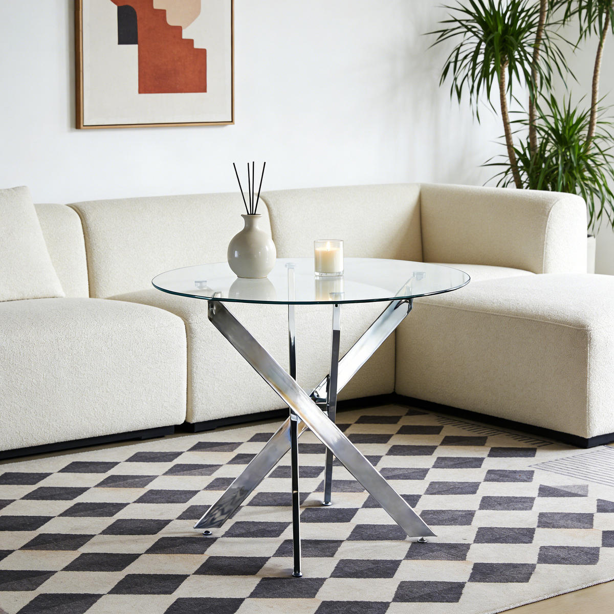 ESSTISCH 80/80/75 cm silber aus Glas und Metall mit pflegeleichter Tischplatte - Silberfarben, Metall (80/80/75cm) - OKWISH