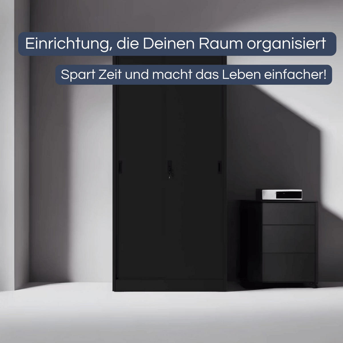 AKTENSCHRANK abschließbar ROLF mit Schiebetüren 185x90x40cm Schwarz - Schwarz, Metall (90/185/40cm) - DELUKE