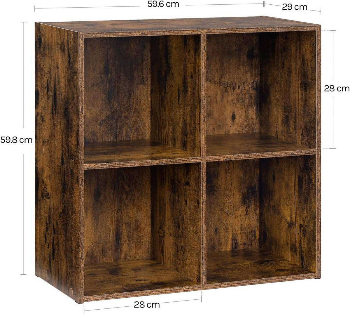 BÜCHERREGAL mit 4 Fächer, Holzwerkstoff, Rustikales Braun - Dunkelbraun, Holzwerkstoff (59.6/59.8/29cm) - Woltu