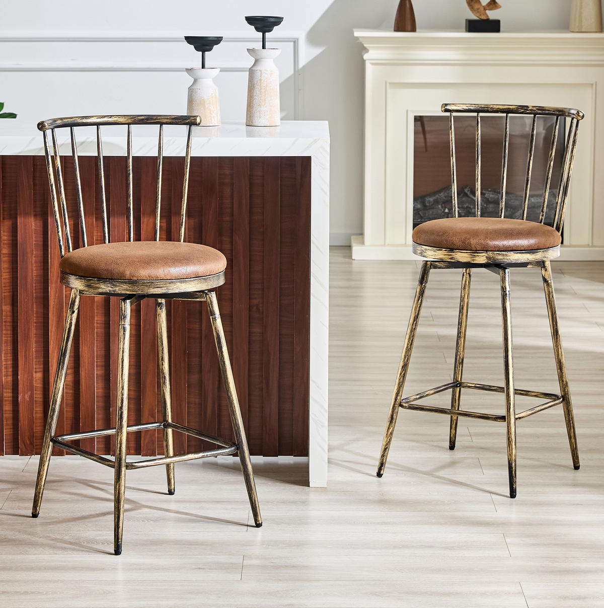 BARHOCKER Braun mit gepolstertem Sitz und Metallgestell - Braun, Textil (39/96/39cm) - MIVRAY