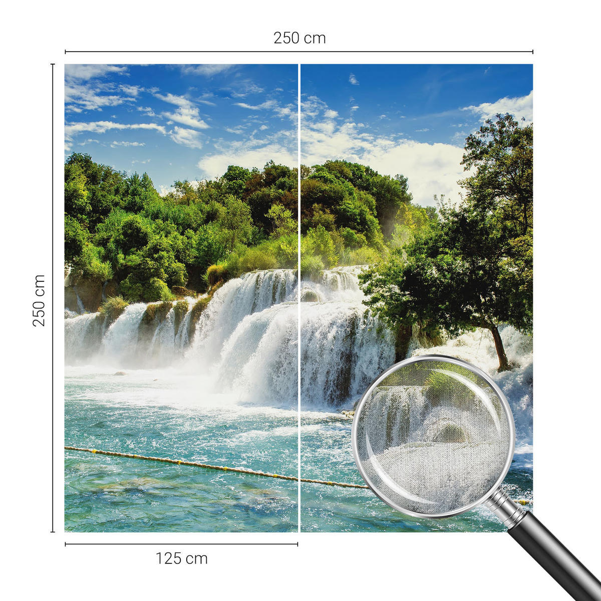 FOTOTAPETE 250x250 cm - Ein atemberaubender Wasserfall - Grün, Textil (250/250cm) - Wallfluent