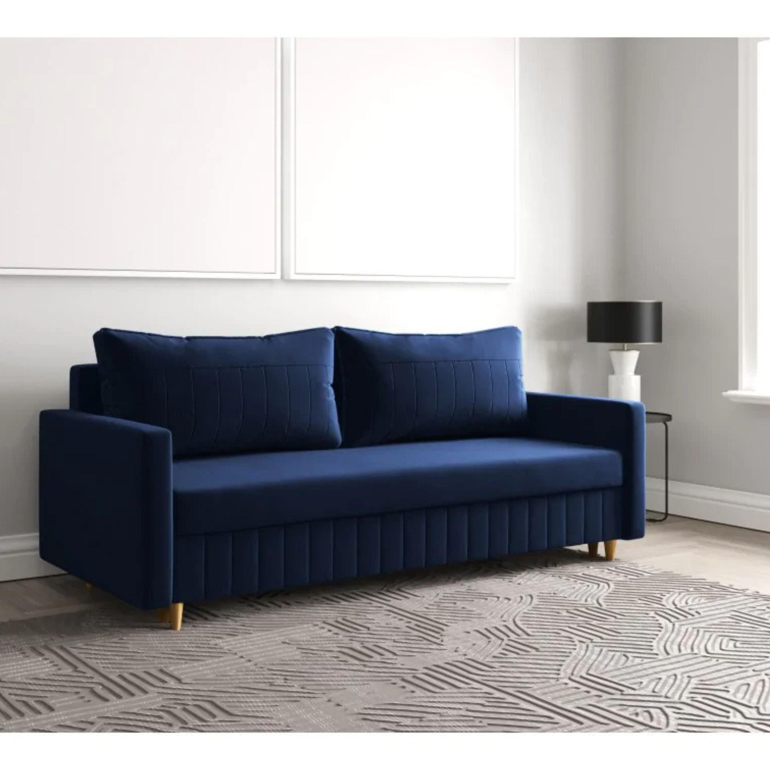 SCHLAFSOFA MARO, Sofa mit Schlaffunktion und Bettkasten, Farbe: Blau, Veloursstoff - Blau, Textil (217/92/85cm) - Sepro Meble
