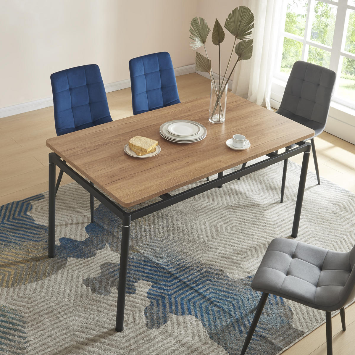 ESSTISCH Hemnes - Eichefarben/Schwarz, Holzwerkstoff/Metall (80/140/75cm) - [en.casa]