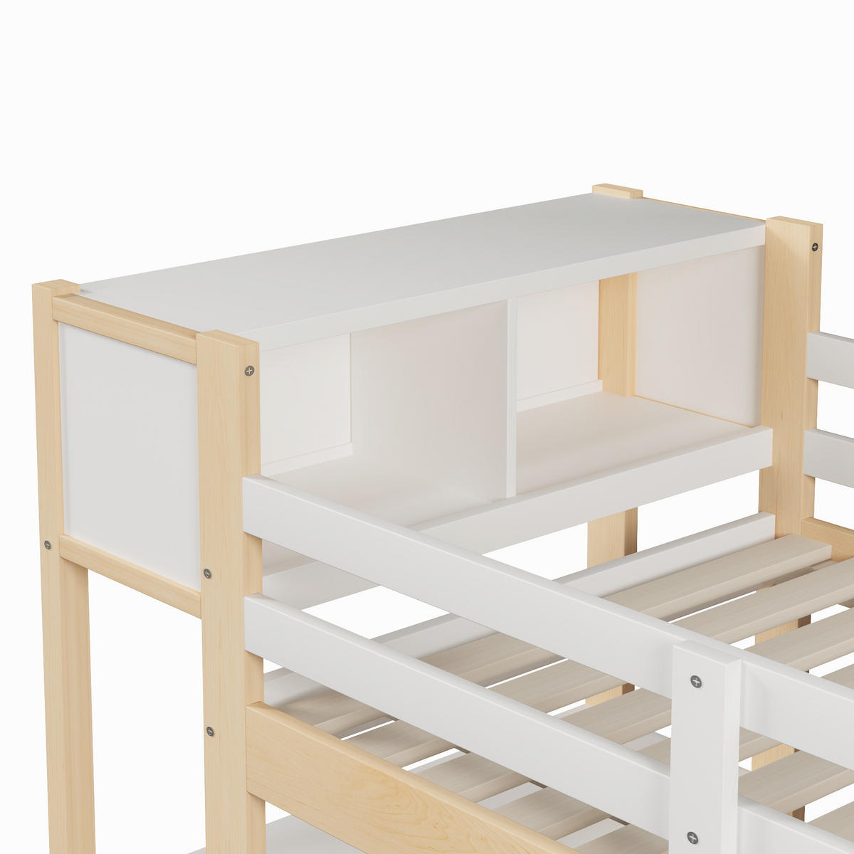 HOCHBETT 90/200 cm in Weiß/Natur mit Schreibtisch, Regalen und Kleiderschrank aus Kiefer - Naturfarben, Holz/Holzwerkstoff (90/200cm) - CHICFURN