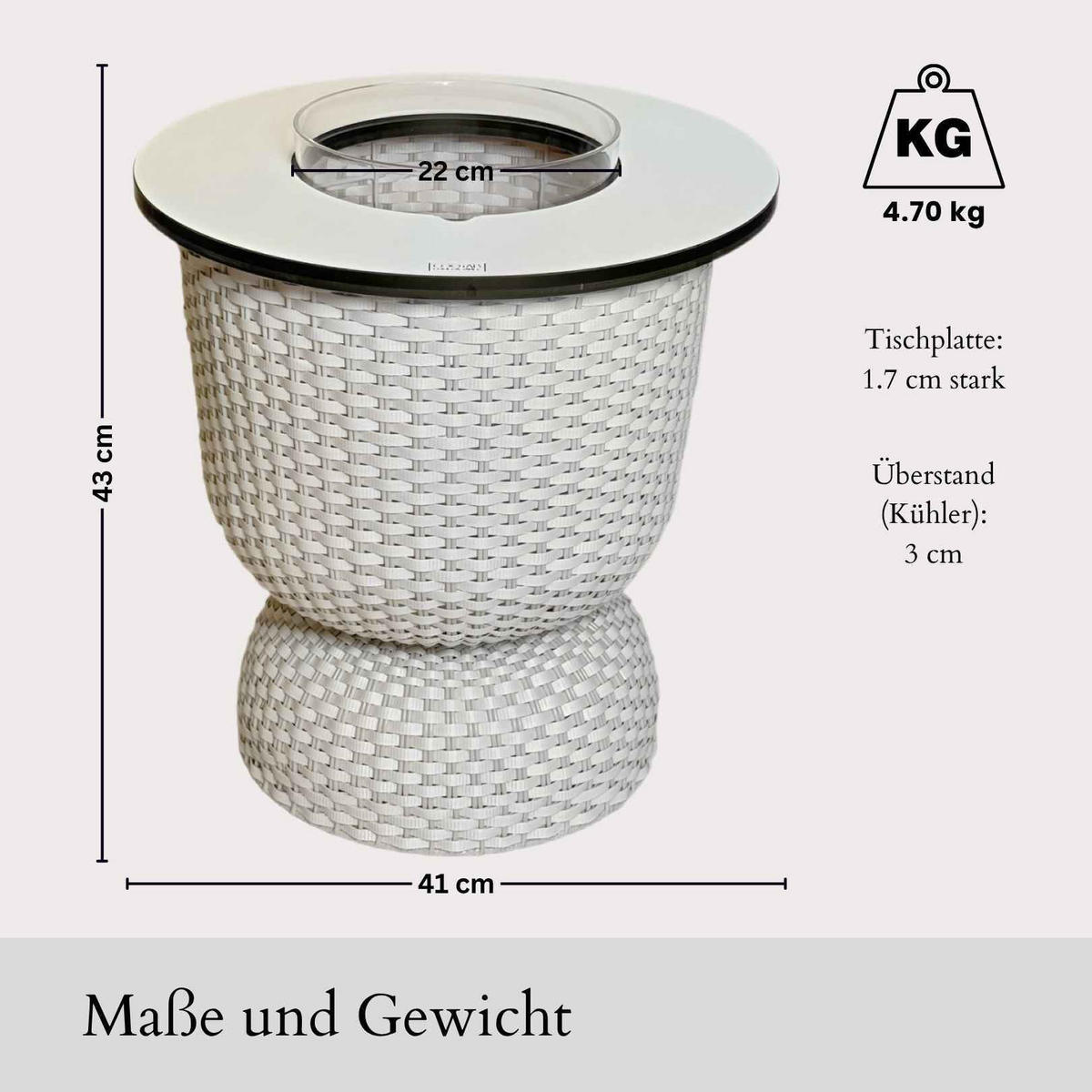 BEISTELLTISCH MIT ACRYL-KÜHLER Paris Champagner 43 cm - Champagner, Kunststoff (41/41/43cm) - COOTAB Cooler Table