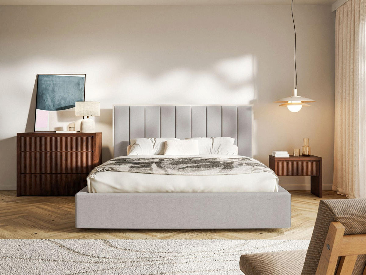 POLSTERBETT Togents Graubeige mit Chenillebezug und LED, 140x200 cm - Taupe, Textil (140/200cm) - Selsey