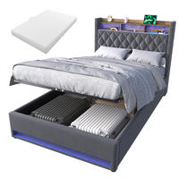 POLSTERBETT 140/200 cm mit Matratze und Bettkasten Boxspringbett mit Steckdose und LED-Licht, in Grau - Grau, Holzwerkstoff/Textil (140/200cm) - STILVORA