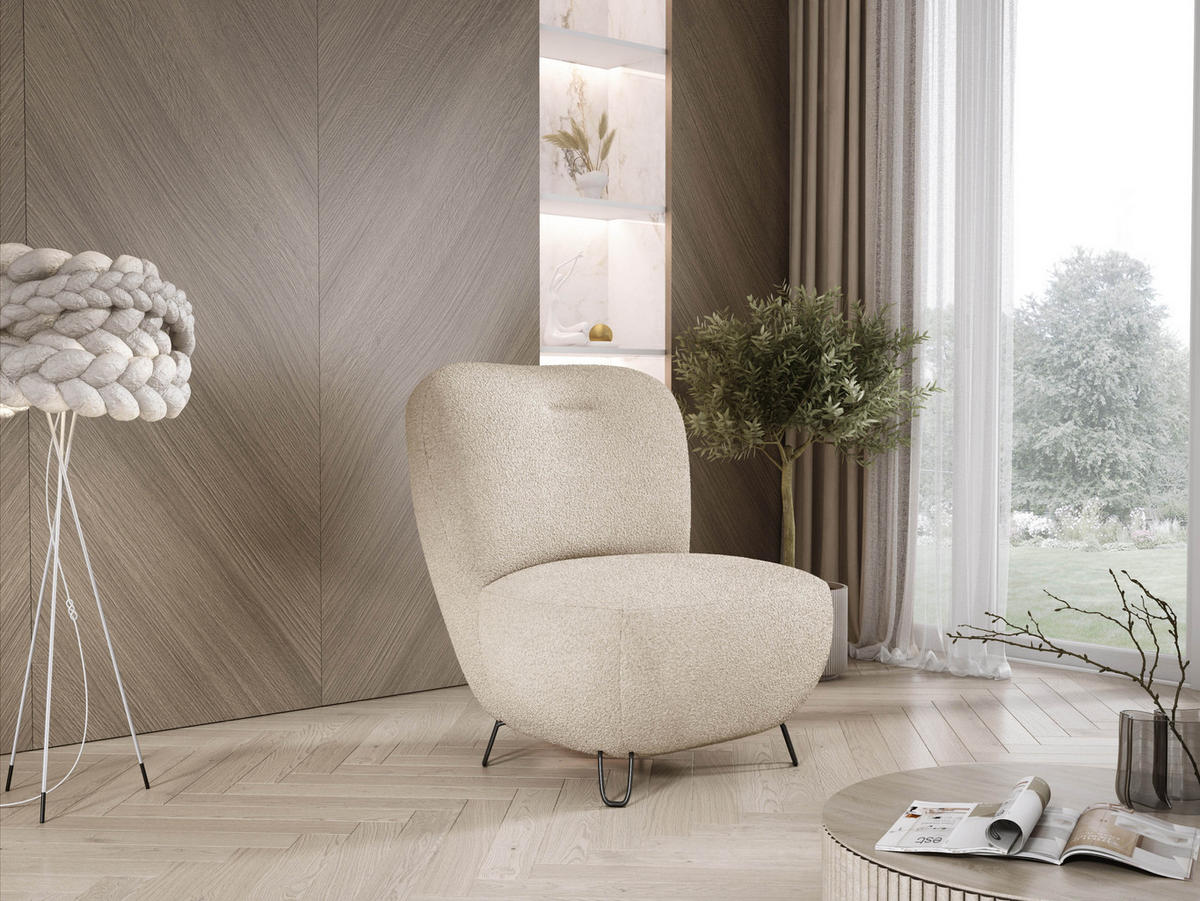 SESSEL LUIS, Skandinavischer Stil – Freistehend, 82×56×82 cm, PULVERWEISS - Sandfarben/Schwarz, Holz/Textil (82/82/66cm) - DomoHome