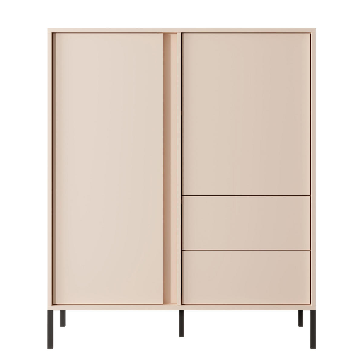HIGHBOARD Piemontesia 2T 2S Beige 103,3/123,4/39,5 cm – mit Push-to-Open-Funktion - Beige/Schwarz, Holzwerkstoff/Metall (103.3/123.4/39.5cm) - AX Living