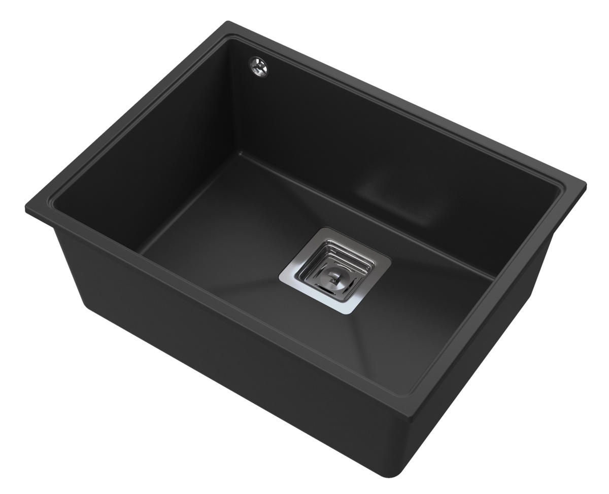 SPÜLBECKEN Napo 55 Farbwahl 550/420 mm Unterbau Granit 3-tlg. Set - Schwarz, Stein (55/42/20cm) - Granitan