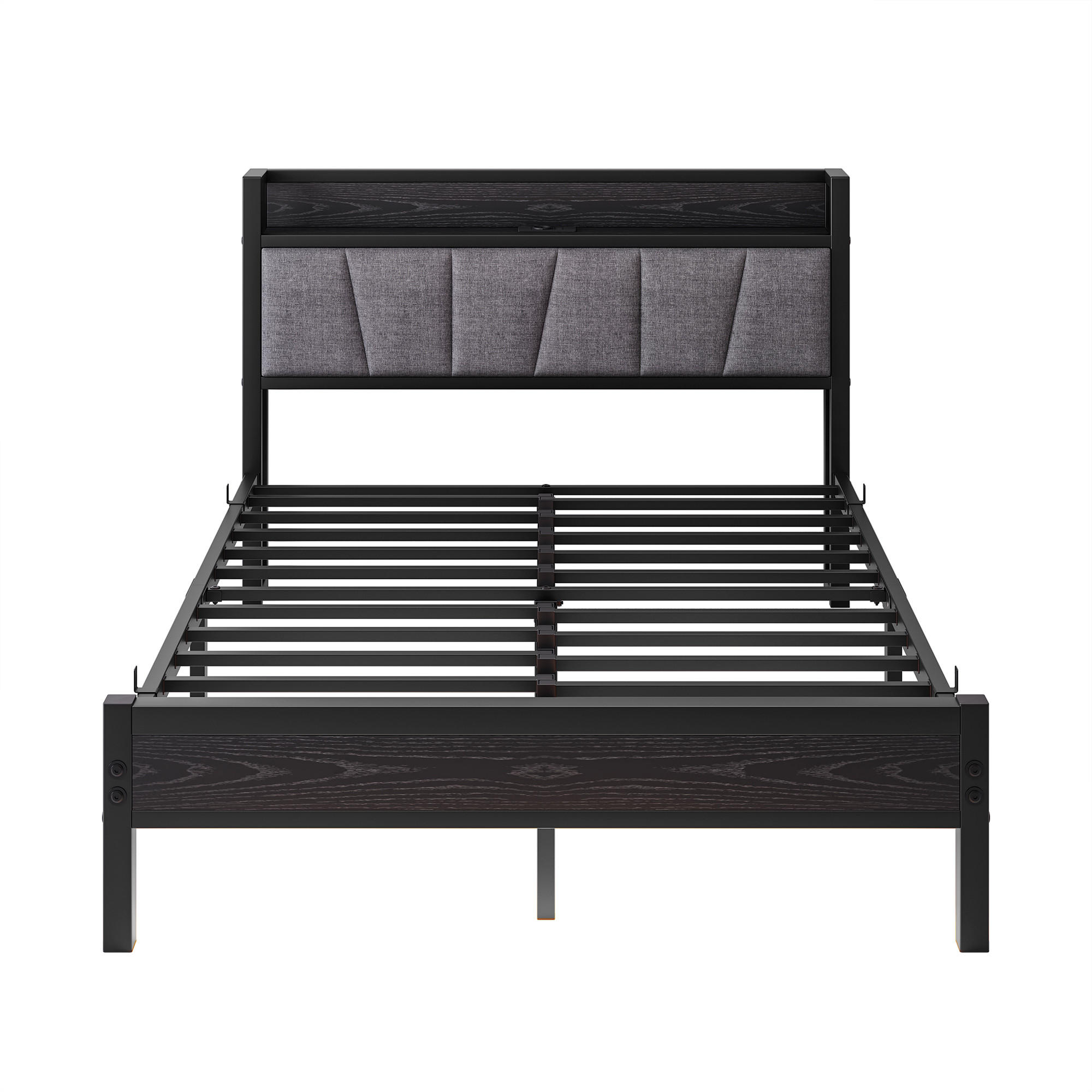 METALLBETT 140/190 cm Schwarz mit LED und USB - Schwarz, Metall (140/190cm) - Oxeza