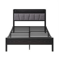 METALLBETT 140/190 cm Schwarz mit LED und USB - Schwarz, Metall (140/190cm) - Oxeza