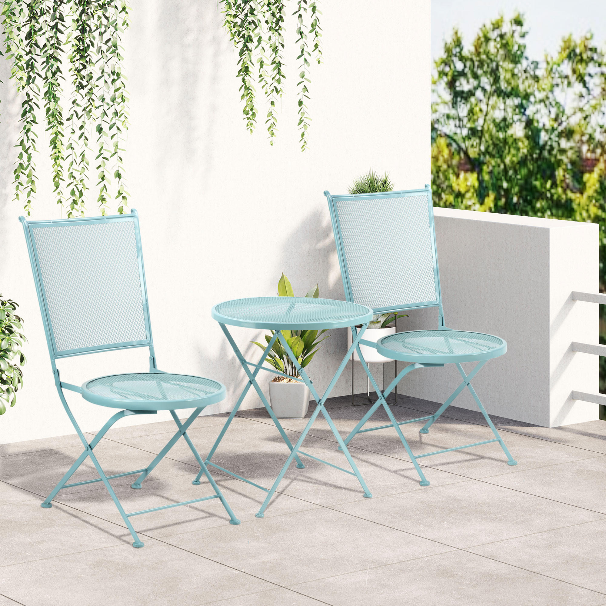 GARTENMÖBEL Set, Metall, Hellblau - Hellblau, Metall - Outsunny