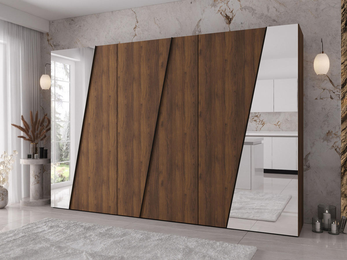 DREHTÜRENSCHRANK Zen 2L 300 cm - Nussbaumfarben/Schwarz, Holzwerkstoff/Kunststoff (300/202/50cm) - MIRJAN24