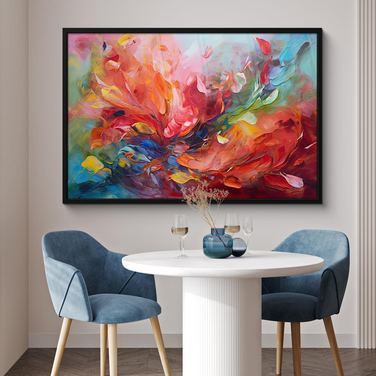 POSTER MIT RAHMEN Ölgemälde - Kunst - Abstrakt - Farbenfroh 120x80 cm - Altrosa, Papier (120/80cm) - MuchoWow