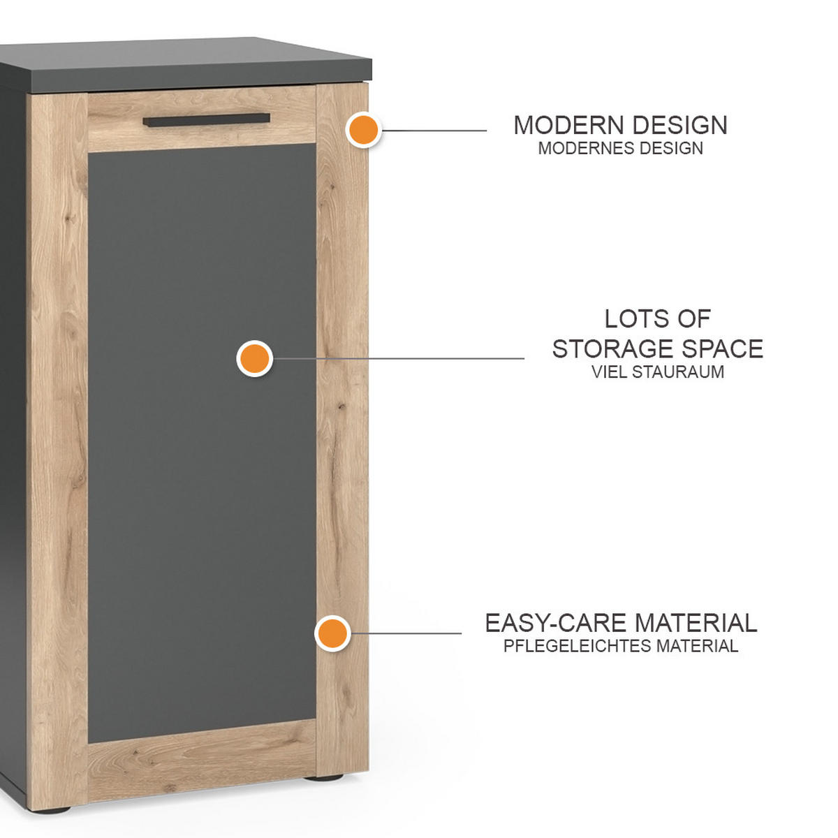 MIDISCHRANK Niko Anthrazit/Viking Oak 40 x 81.6 cm - Anthrazit, Holzwerkstoff (40/81.6/34.3cm) - Vicco