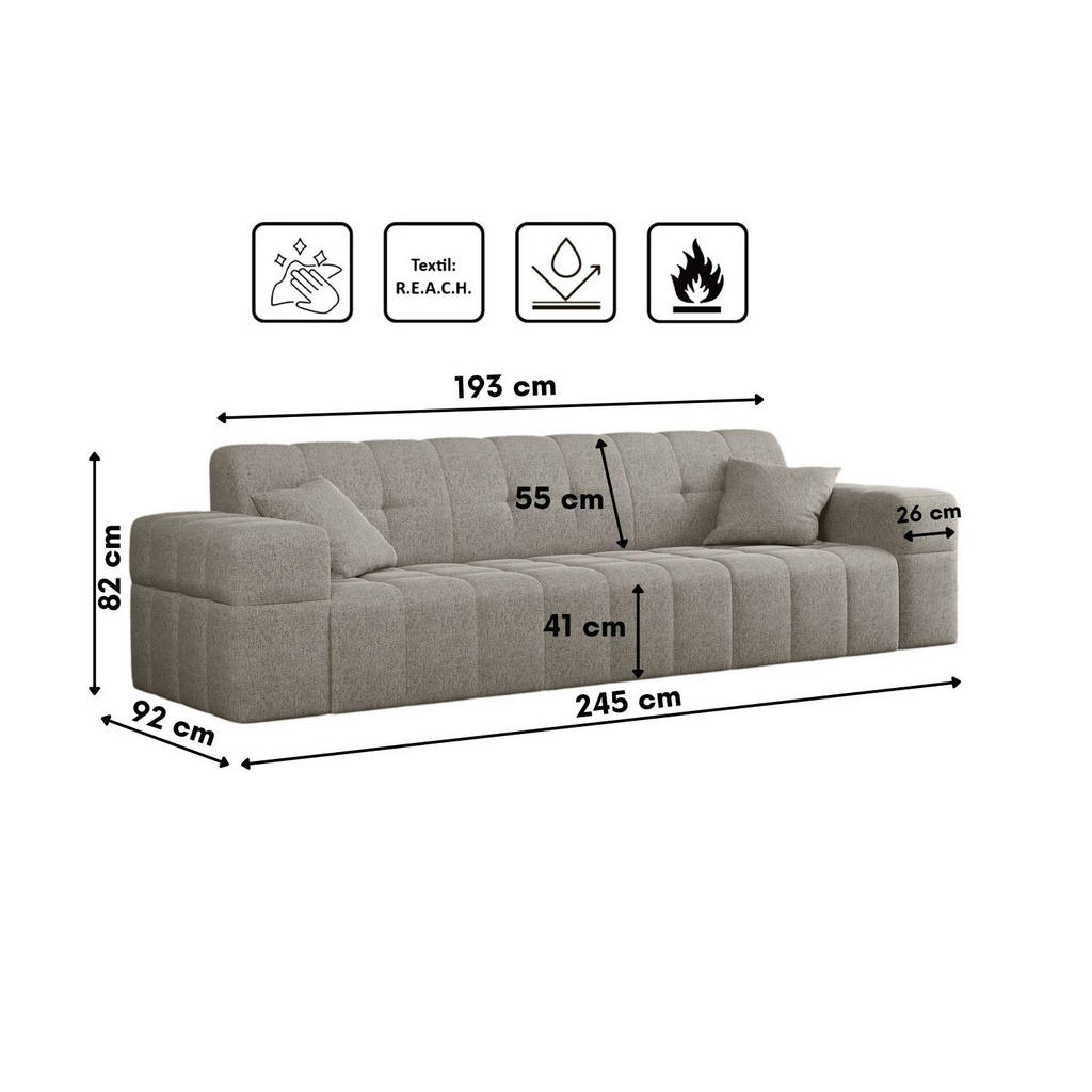 Thumbnail - Kaiser Möbel Sofa, Cappuccino, Holz, 245x82x92 cm, Wohnzimmer, Sofas & Couches, Sofas, 3-Sitzer Sofas