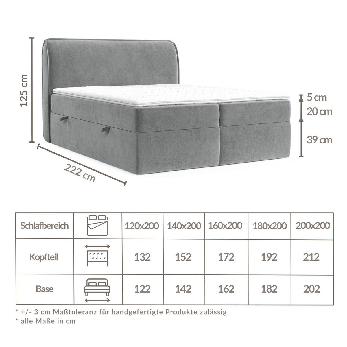 BOXBETT Organic Grau 180/200 cm mit Bonellmatratze und Topper - Schwarz/Grau, Holz/Holzwerkstoff (180/200cm) - Maison de Reve