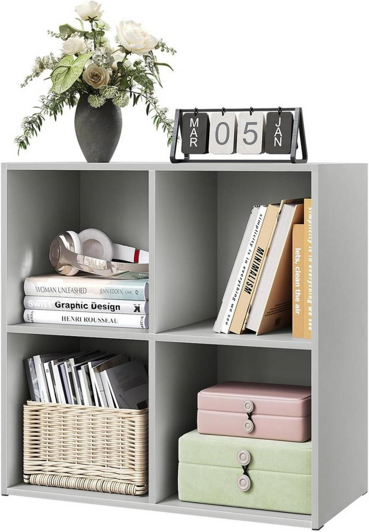 BÜCHERREGAL mit 4 Fächer, Holzwerkstoff, Grau - Grau, Holzwerkstoff (59.6/59.8/29cm) - Woltu