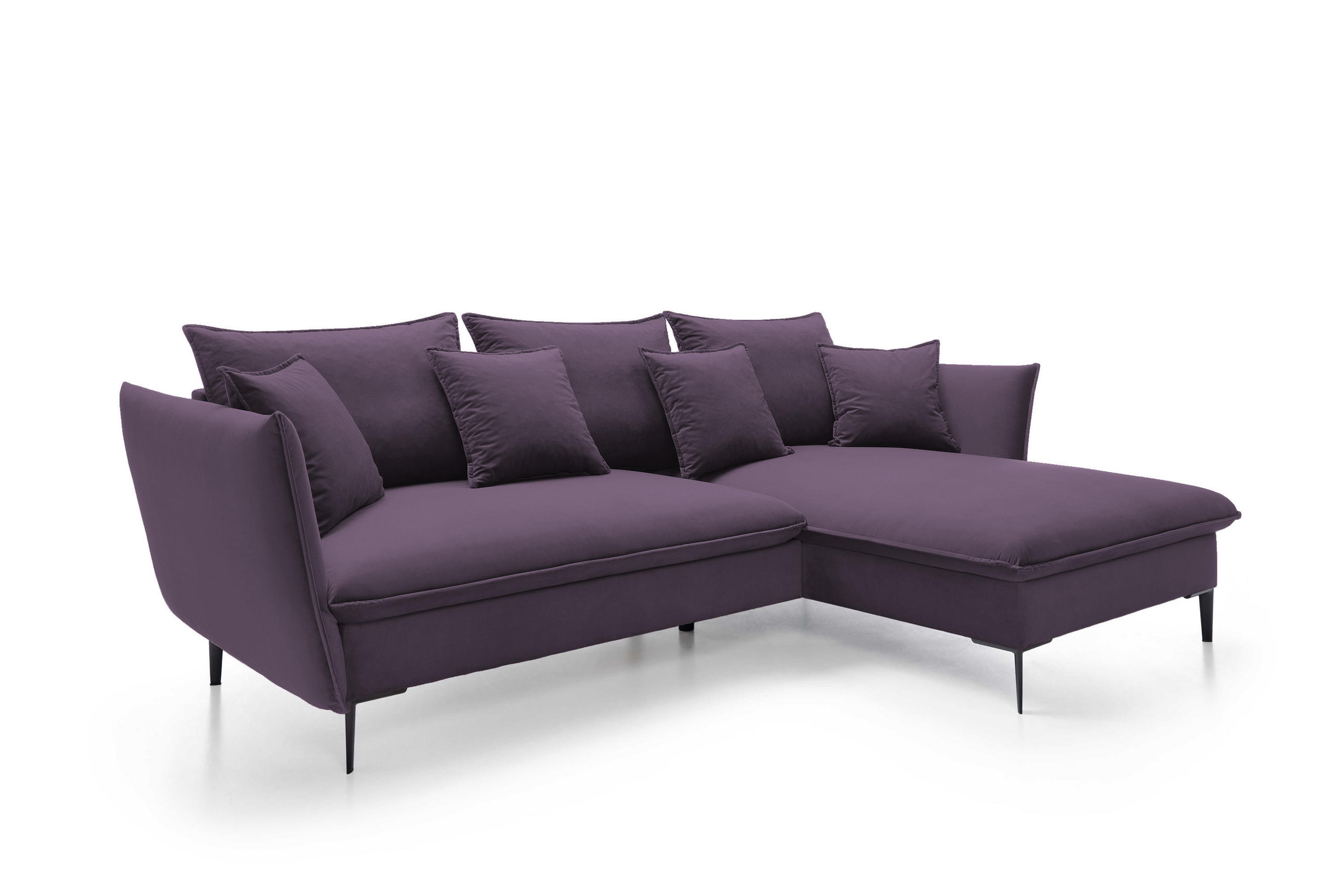 ECKSOFA GLOSS mit Schlaffunktion, Ottomane & goldenen Füßen – Samtsofa im GLOSSour-Stil mit Zierkissen, 258x167x91 cm, Rechte, HELL GRAU - Hellgrün, Holz/Textil (258/167cm) - DomoHome