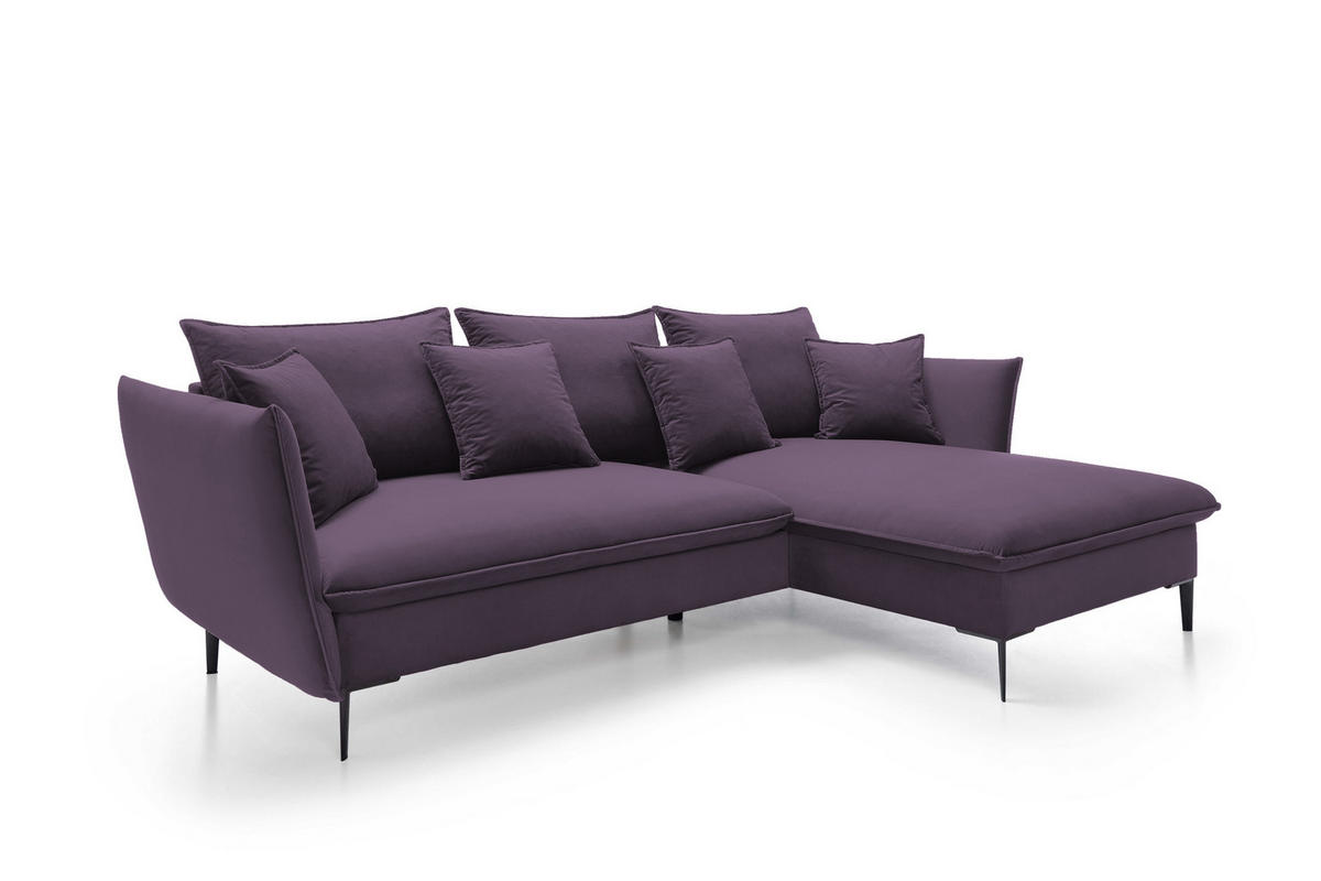 ECKSOFA GLOSS mit Schlaffunktion, Ottomane & goldenen Füßen – Samtsofa im GLOSSour-Stil mit Zierkissen, 258x167x91 cm, Rechte, HELL GRAU - Hellgrün, Holz/Textil (258/167cm) - DomoHome