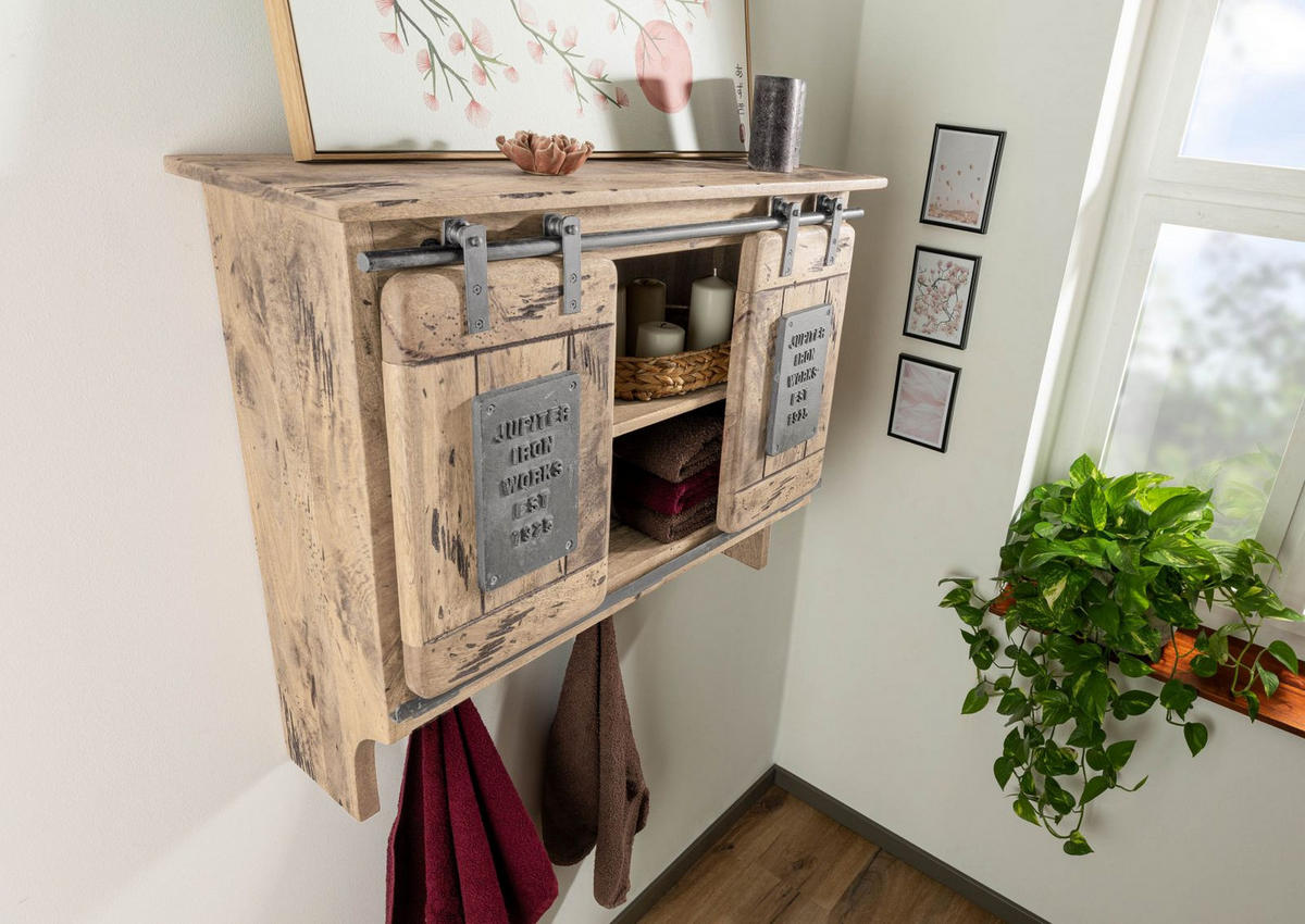 WANDGARDEROBE Mango 90x30x75 whitewash lackiert RAILWAY #360 - Beige, Holz (90/75/30cm) - Massivmoebel24