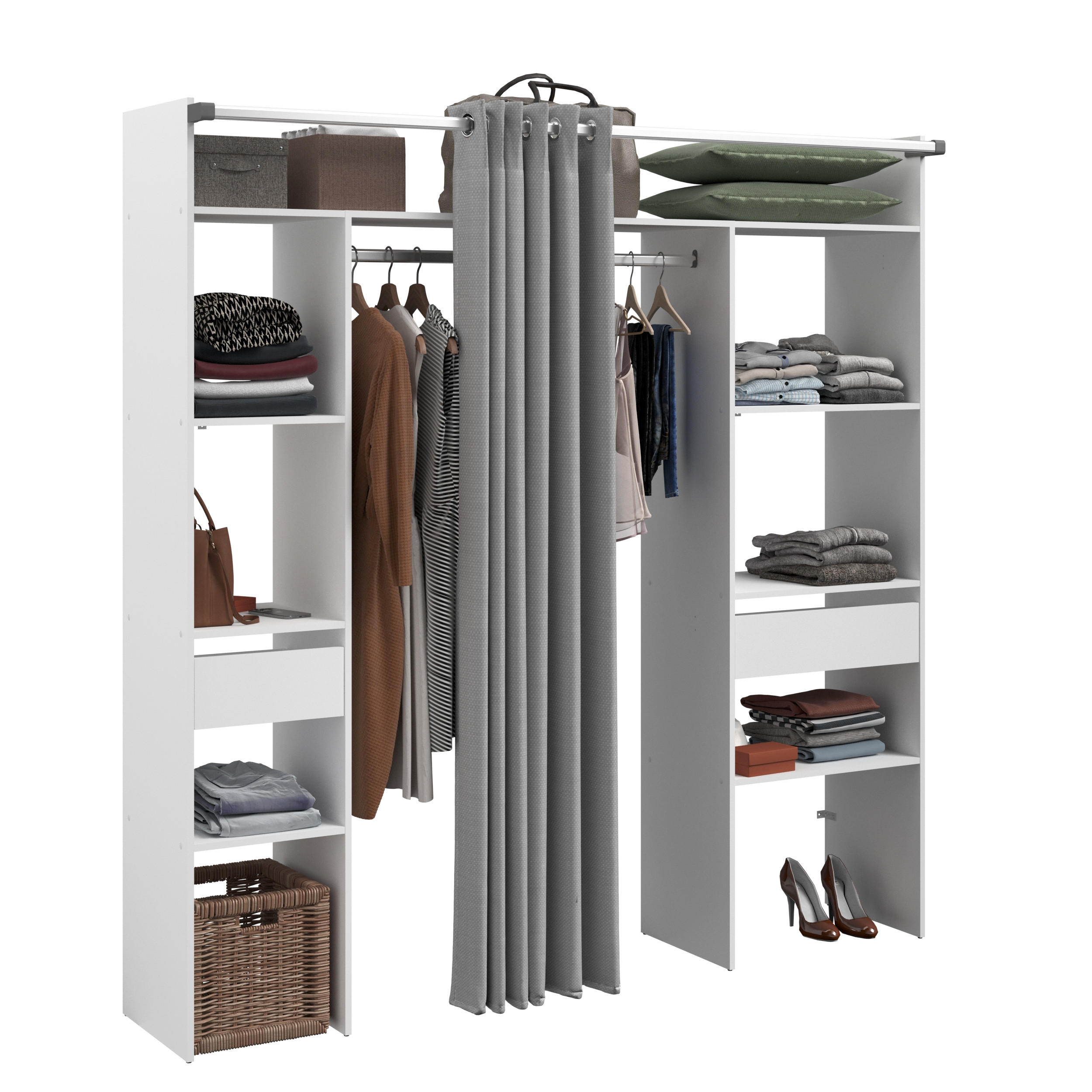 KLEIDERSCHRANK Combi 2 in Weiß von Parisot – Flexibler Stauraum in modernem Design – mit Vorhang - Weiß, Holzwerkstoff (80/200/120cm)