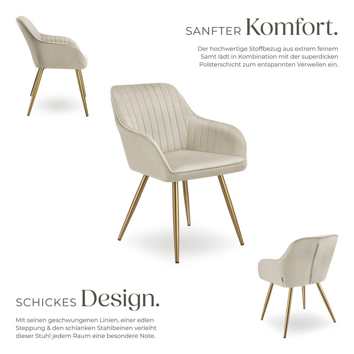 ESSZIMMERSTUHL 2er Set Marilyn 58 x 62 x 82 cm creme/gold - Goldfarben/Creme, Kunststoff (58/82/62cm) - tectake