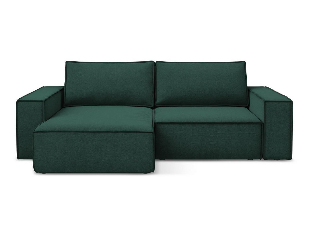 ECKSOFA mit Schlaffunktion Strukturstoff Stoff Grün - Dunkelgrün/Schwarz, Kunststoff/Textil (148/257cm) - Makamii