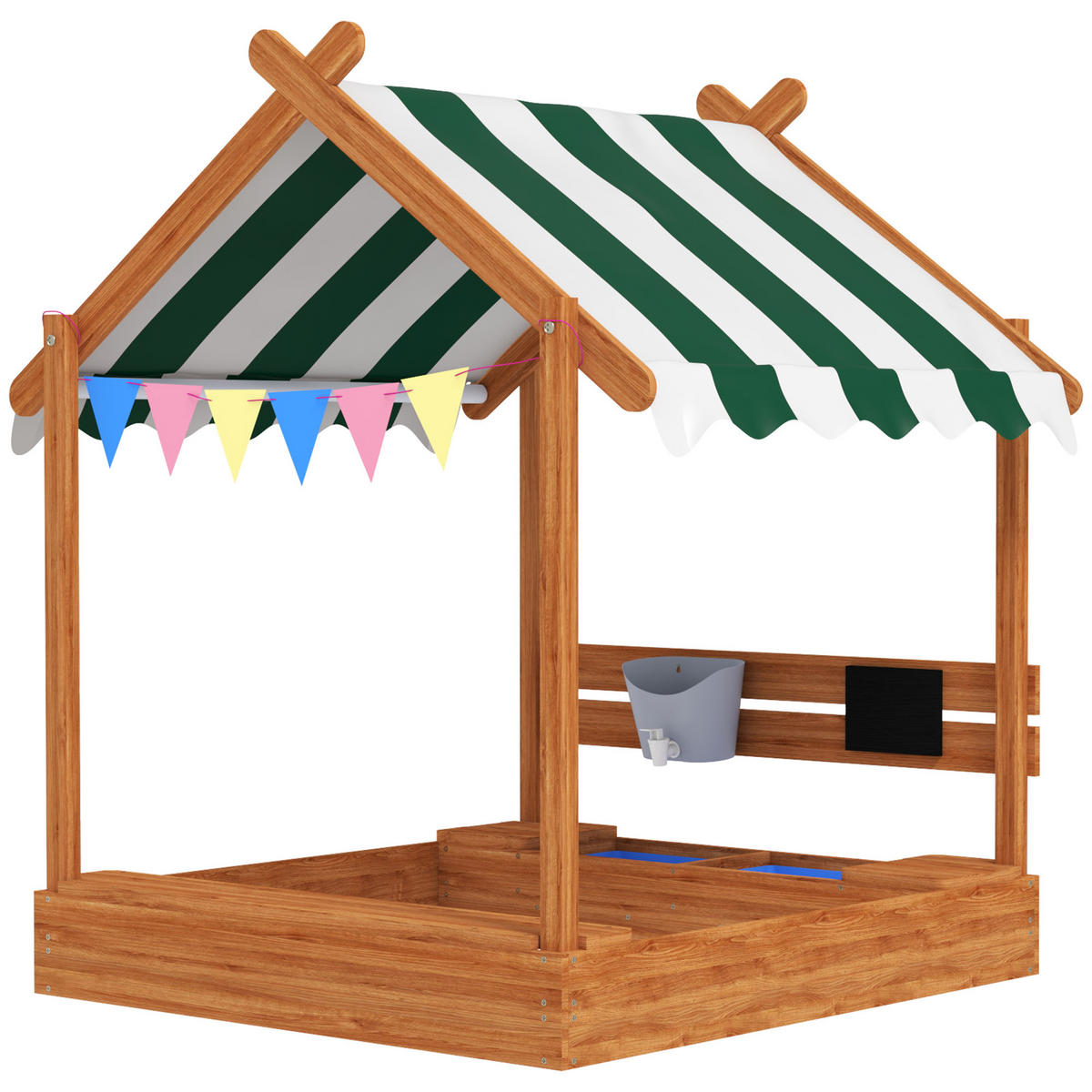 SANDKASTEN DE-10468 mit Spielhaus-Design & Sonnenschutz Grün - Grün, Holzwerkstoff (124/116/146cm) - ComfortXL