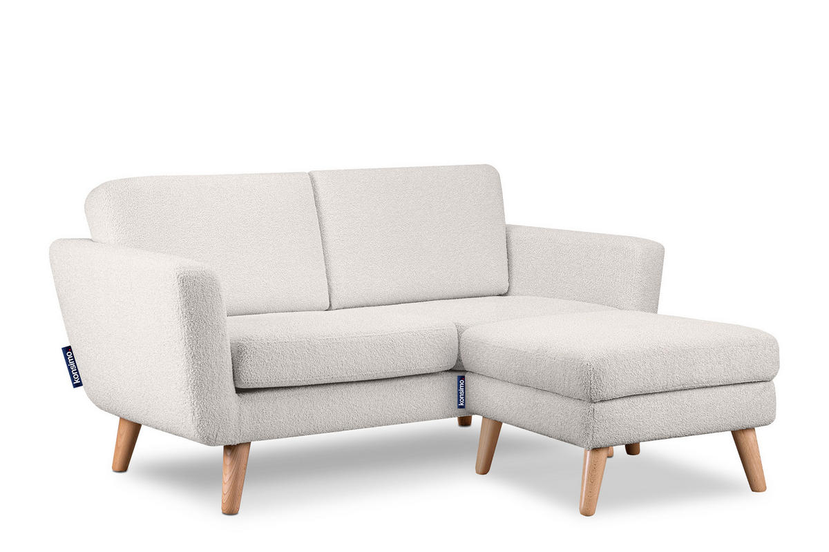 SOFA TAGIO mit Armlehnen, Weiß - Braun/Weiß, Buchenholz/Textil (153/80/84cm) - KONSIMO®